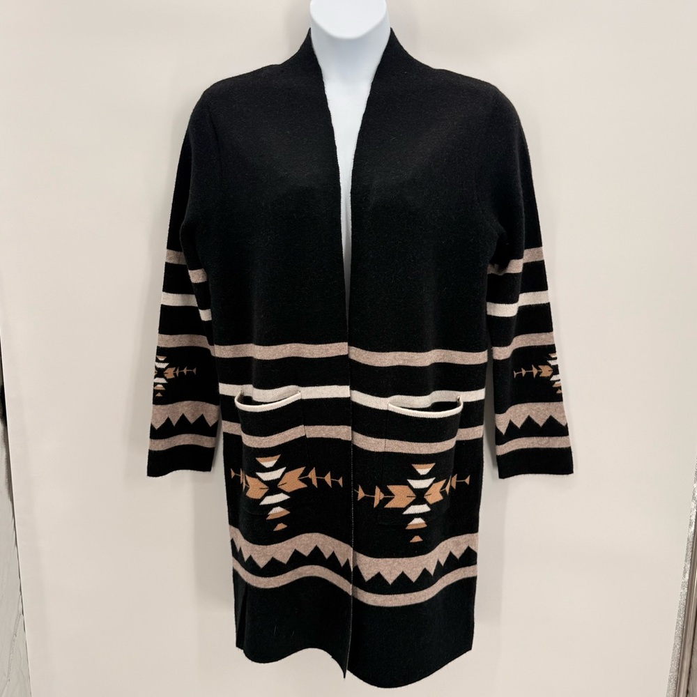 NWT Oliver O Black & Tan Southwestern Pattern Open-Front Cardigan Women’s M